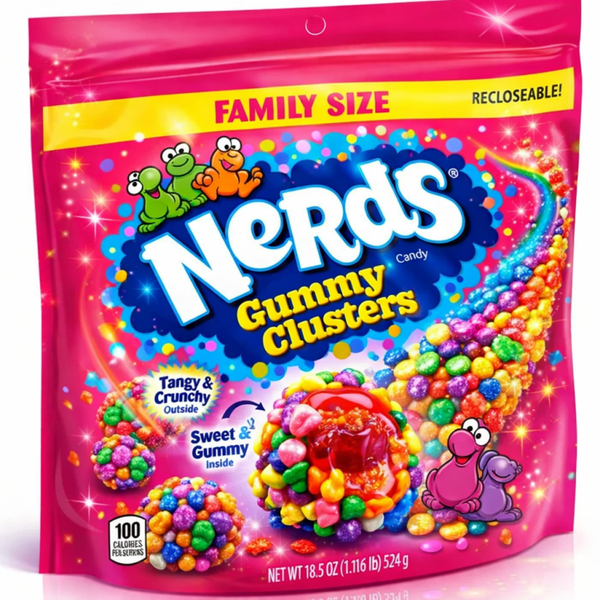 NERDS GUMMY CLUSTERS RAINBOW STAND UP BAG FAMILY SIZE 524g