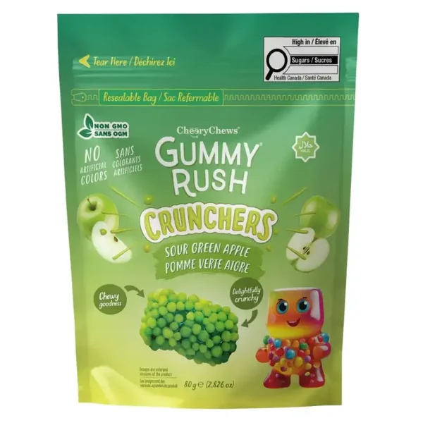 GUMMY RUSH CRUNCHERS SOUR APPLE FLAVOUR POUCH