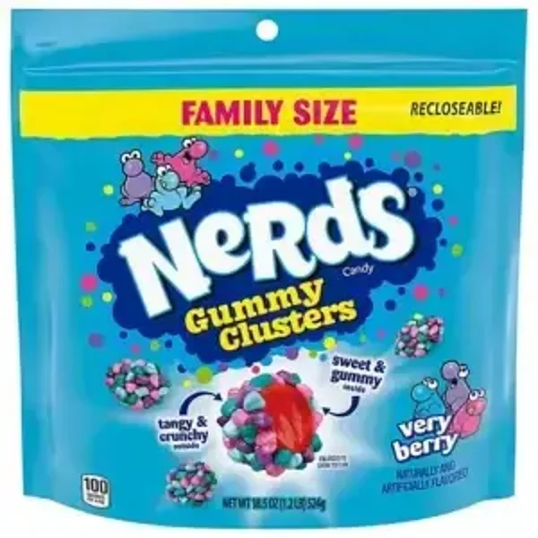 NERDS GUMMY CLUSTERS VERY BERRY STAND UP BAG FAMILY SIZE 524g