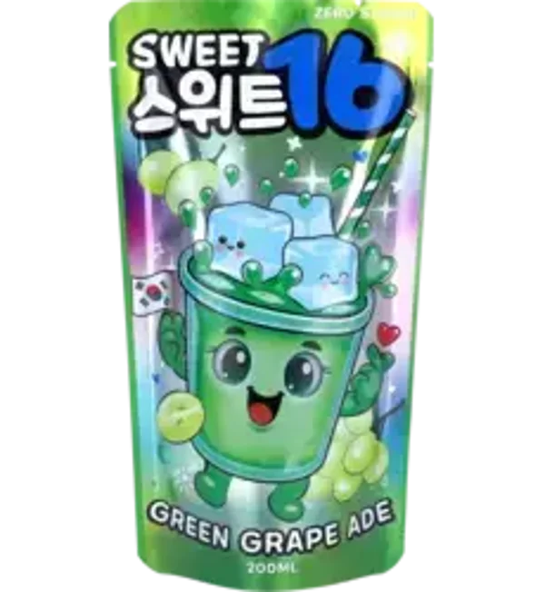 SWEET16 GREEN GRAPE ADE ZERO SUGAR KOREAN POUCH DRINK