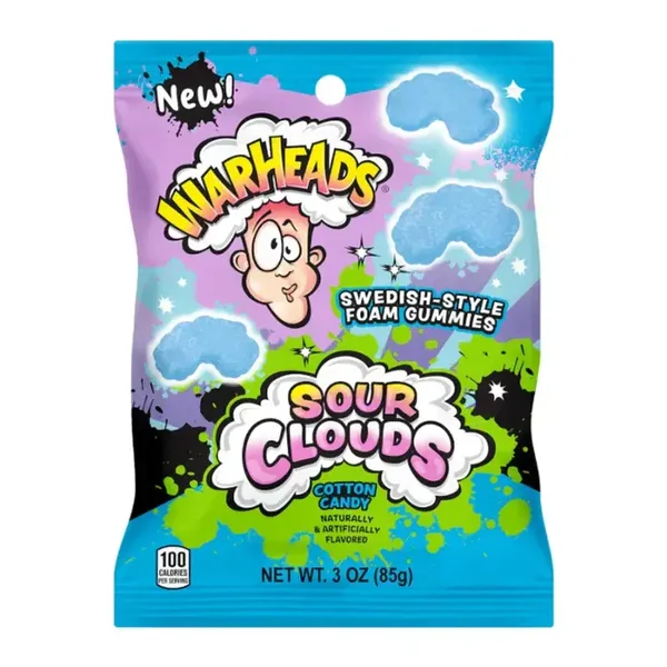 WARHEADS SOUR CLOUDS PEG BAG COTTON CANDY