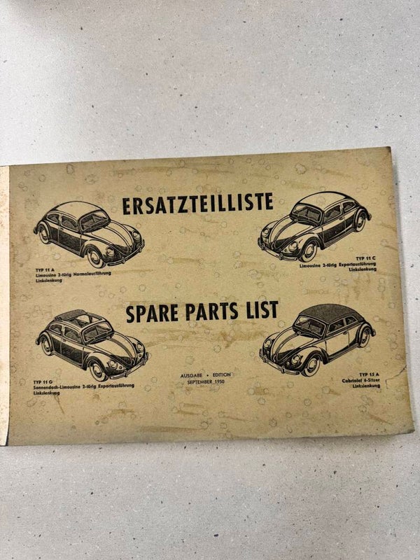 Volkswagen Ersatzteilliste- Spare Parts List Sep 1950