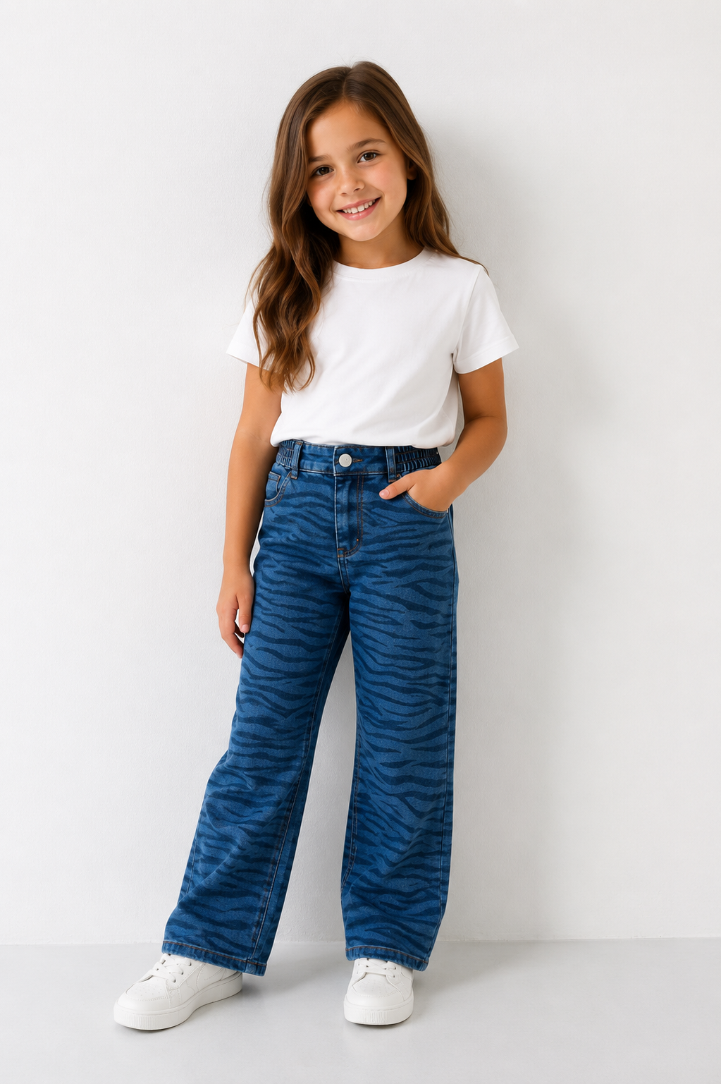 Zebra Denim Wide Leg Broek
