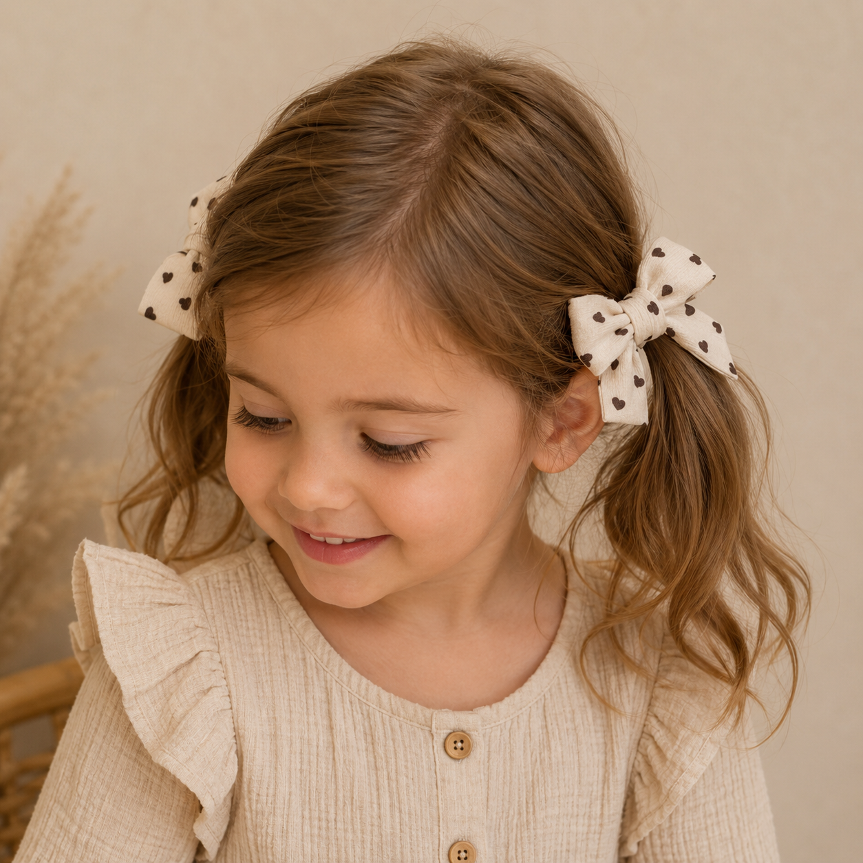 Heart Bow Clip – Crème