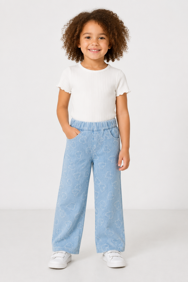 Heart Denim Wide Leg Broek
