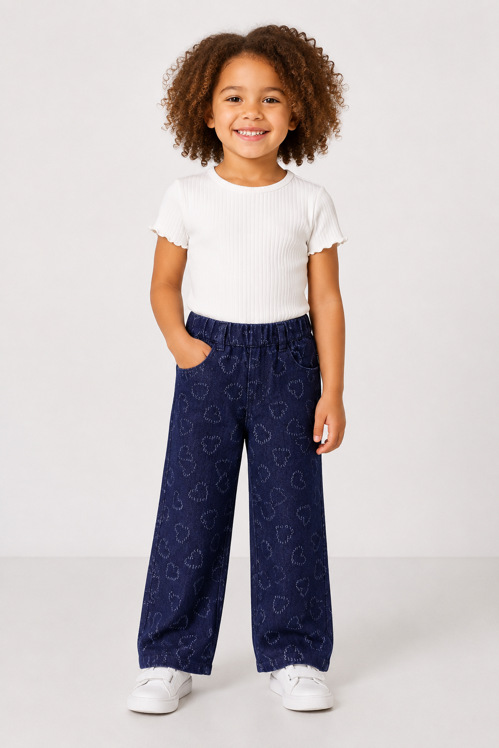 Heart Denim Wide Leg Broek – Dark Blue