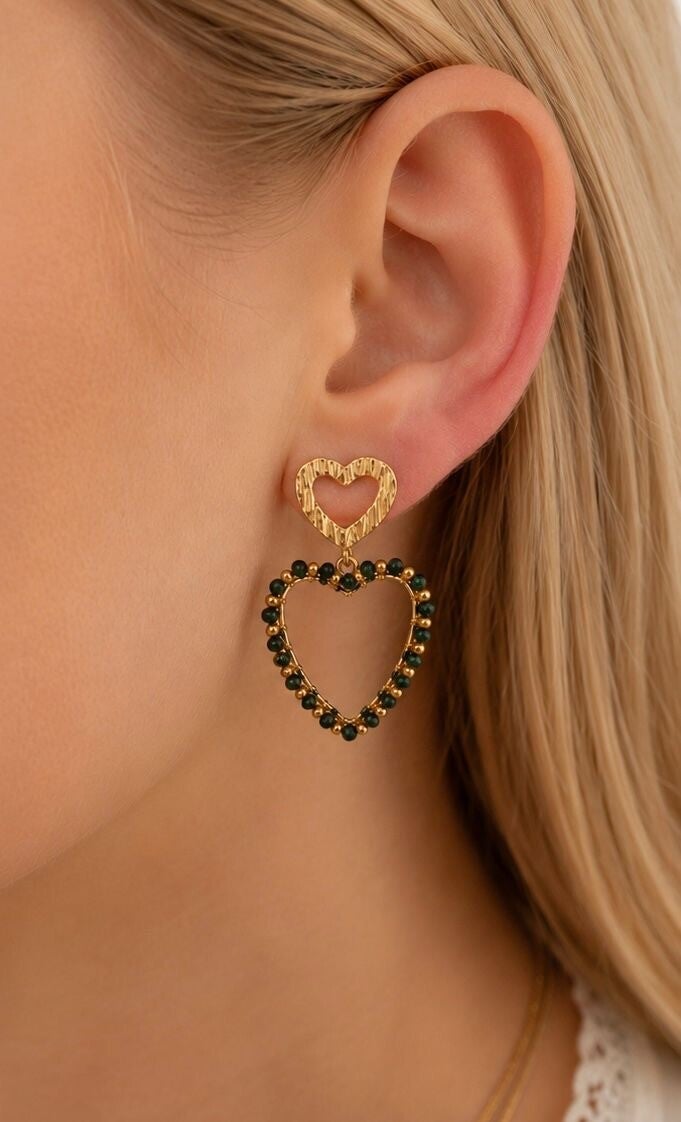 Emerald Heart Oorbellen – Goud & Groen
