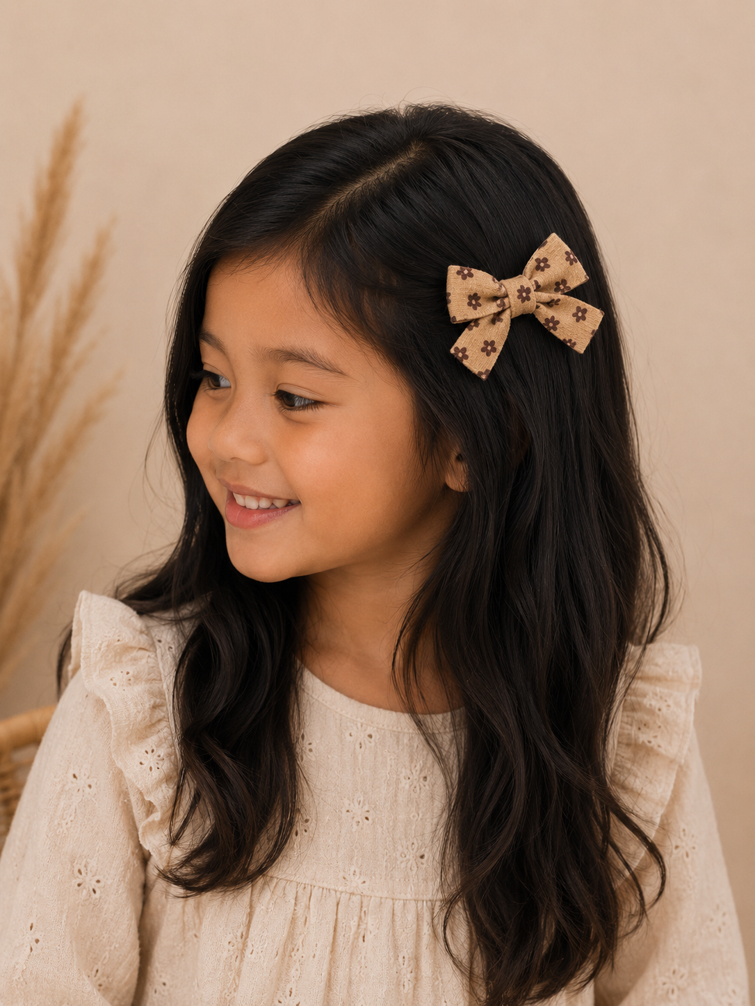 Teddy Flower Strik – Beige (Set van 2)