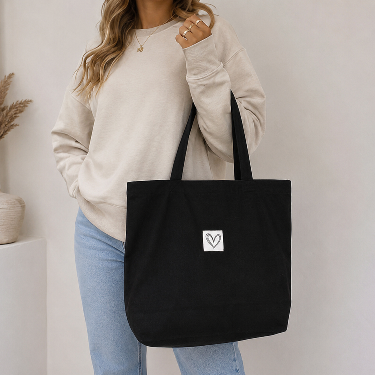 Heart Tote Bag Zwart