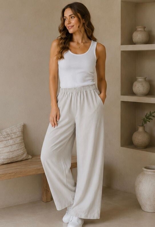 Luna Wide Leg Broek – Beige