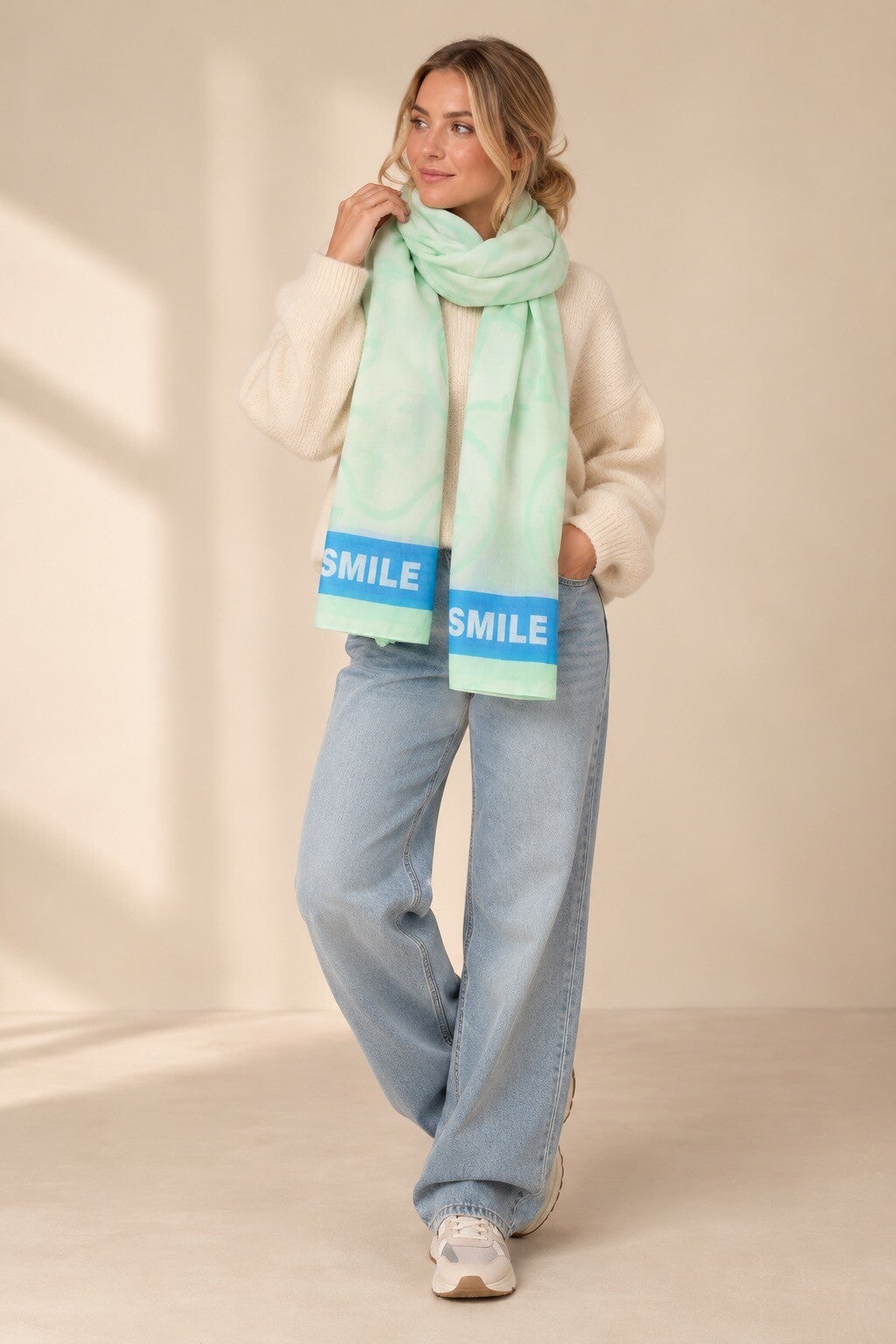 Sjaal smiley day Blauw/Groen