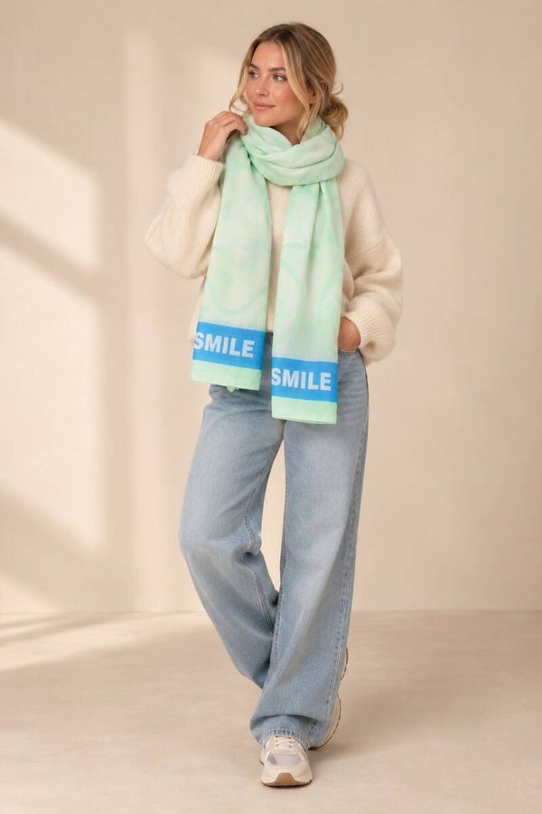 Sjaal smiley day Blauw/Groen