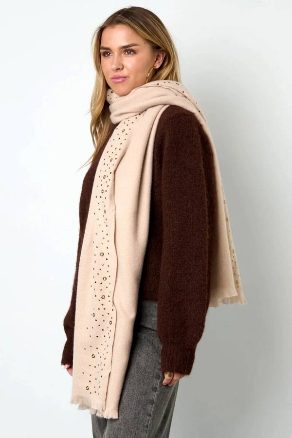 Wintersjaal met steentjes Beige
