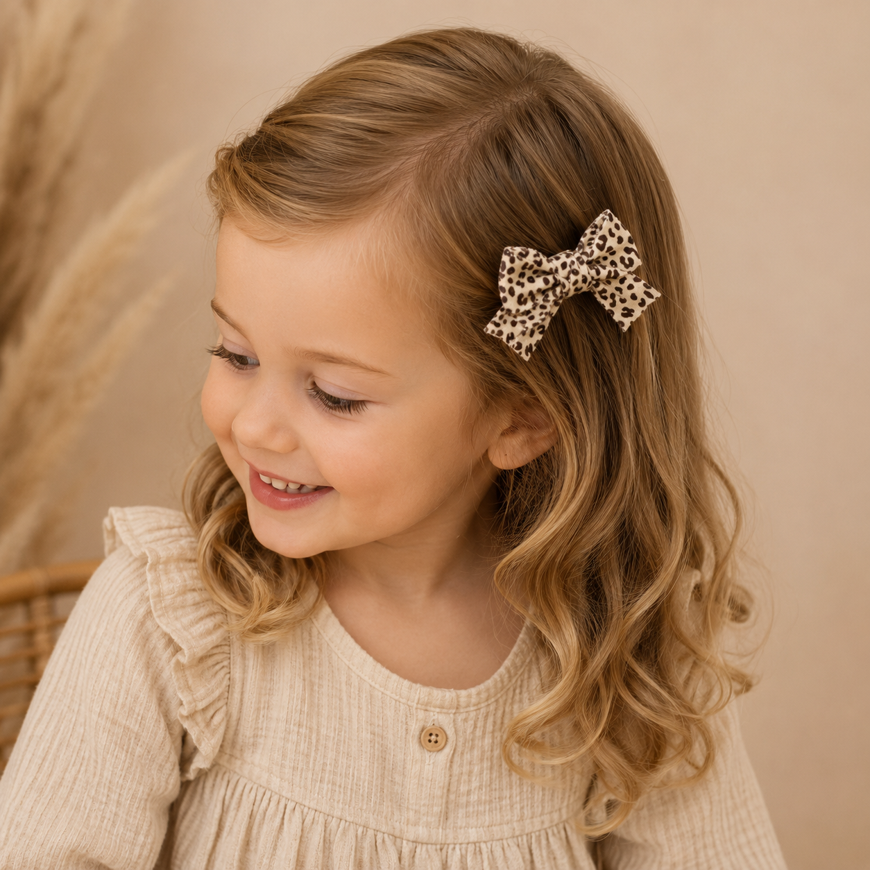 Leopard Bow Clip – Beige