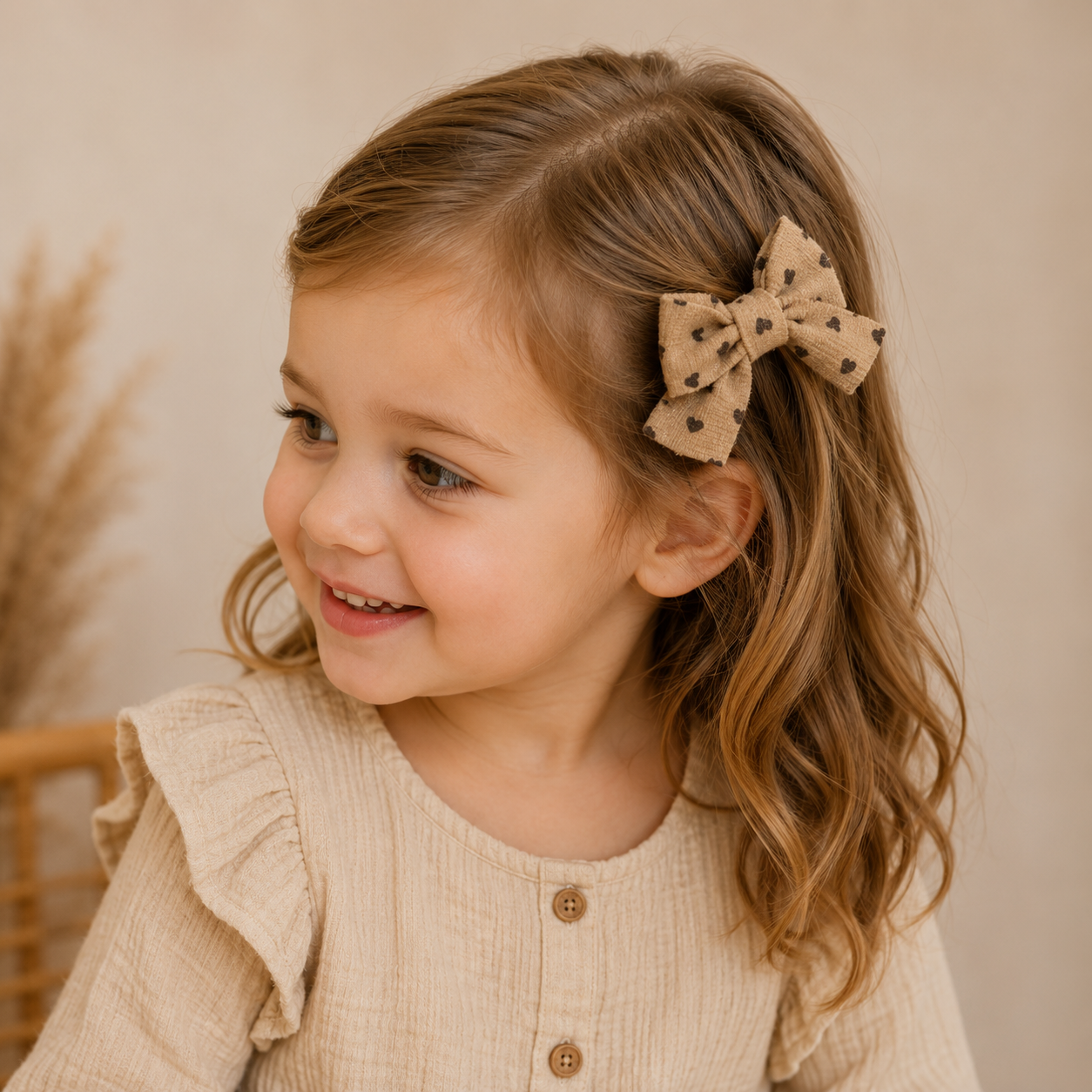 Heart Bow Clip – Taupe