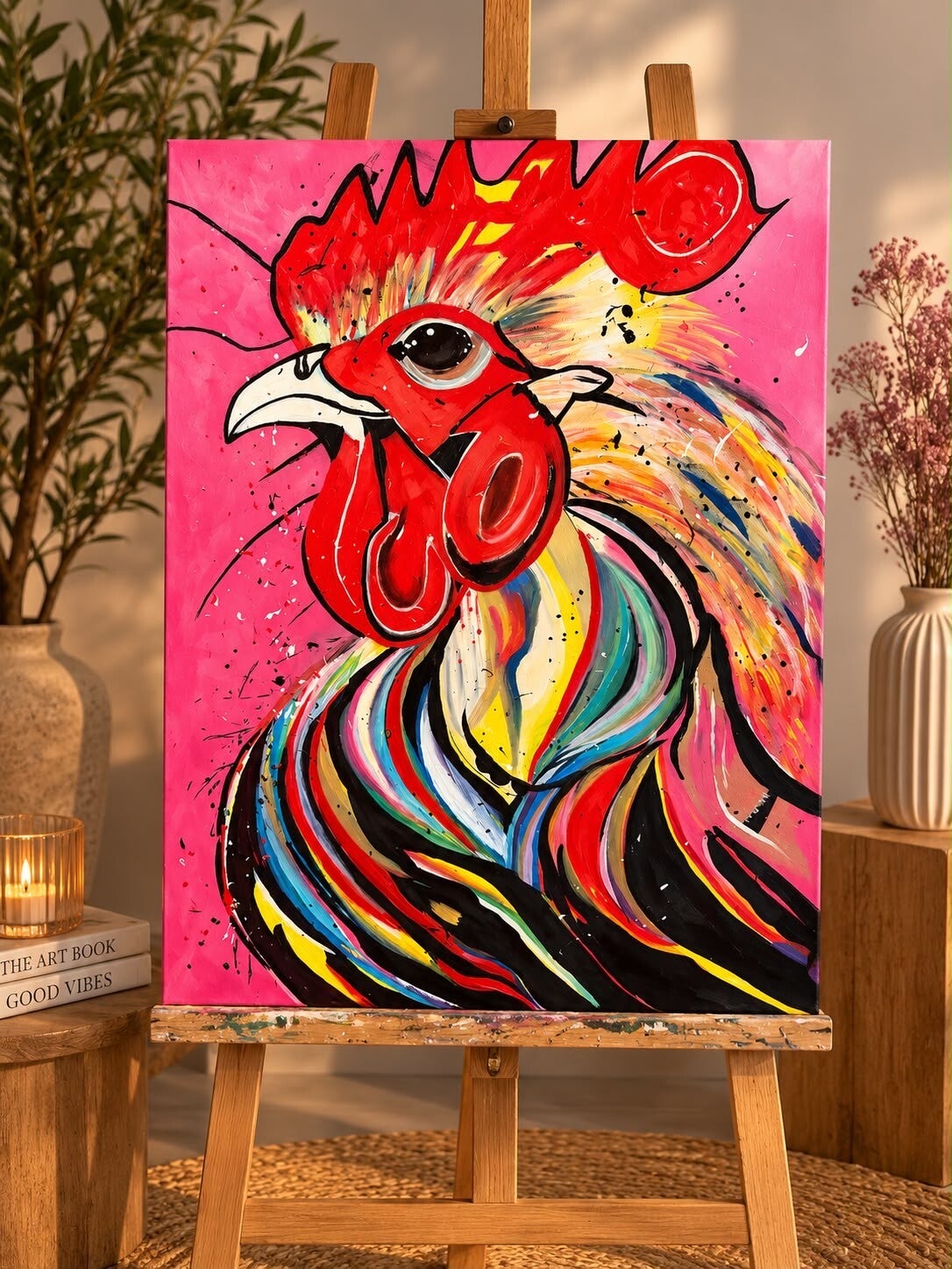 Kunstschilderij – “Colorful Rooster”