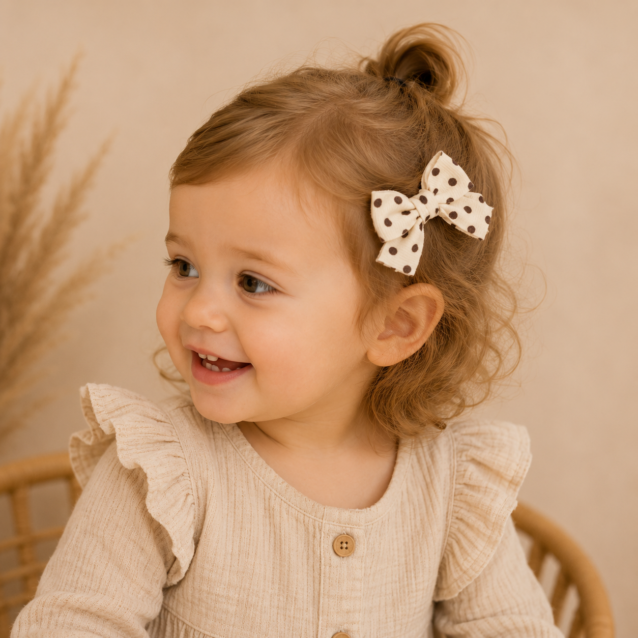 Dot Bow Clip – Crème