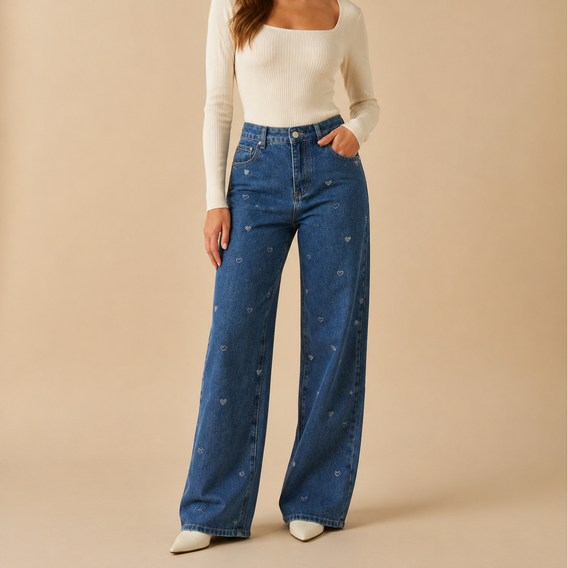 Wide Leg Jeans Hearts