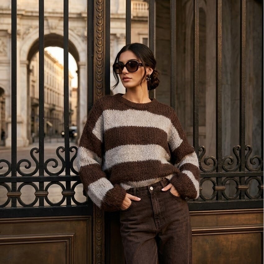 Gestreepte Knit bruin
