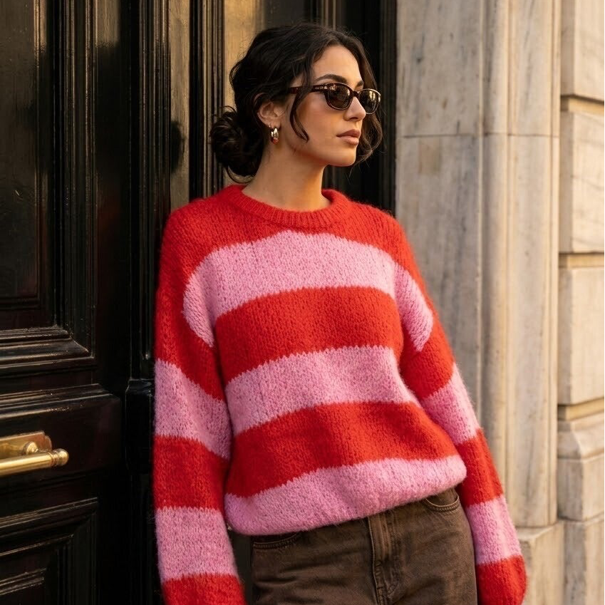 Gestreepte Knit Roze