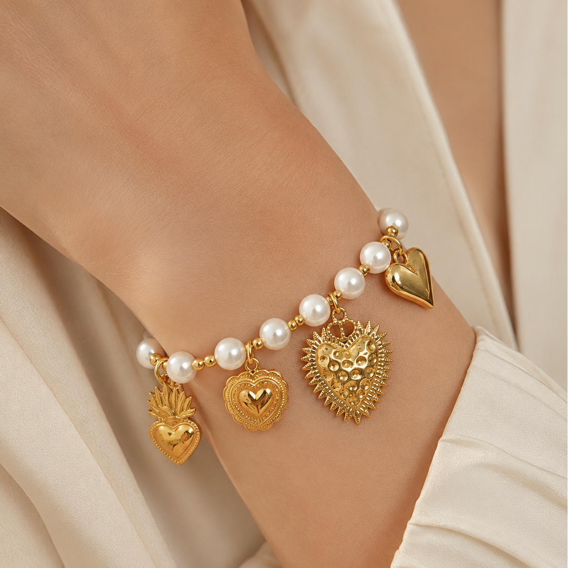 Sacred Hearts Parelarmband Goud – Stainless Steel