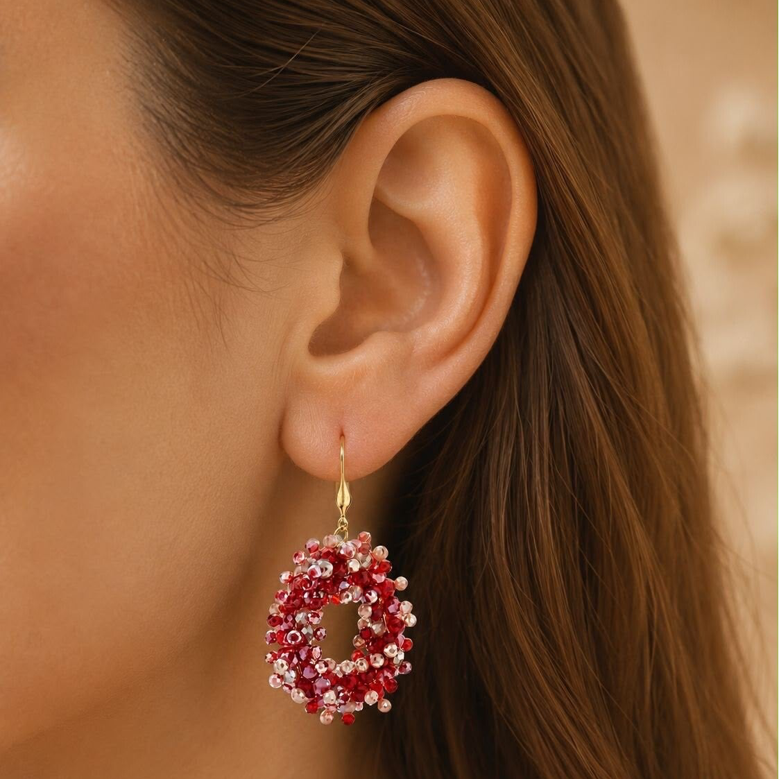 Statement Oorbellen Beaded Circle – Rood & Roze