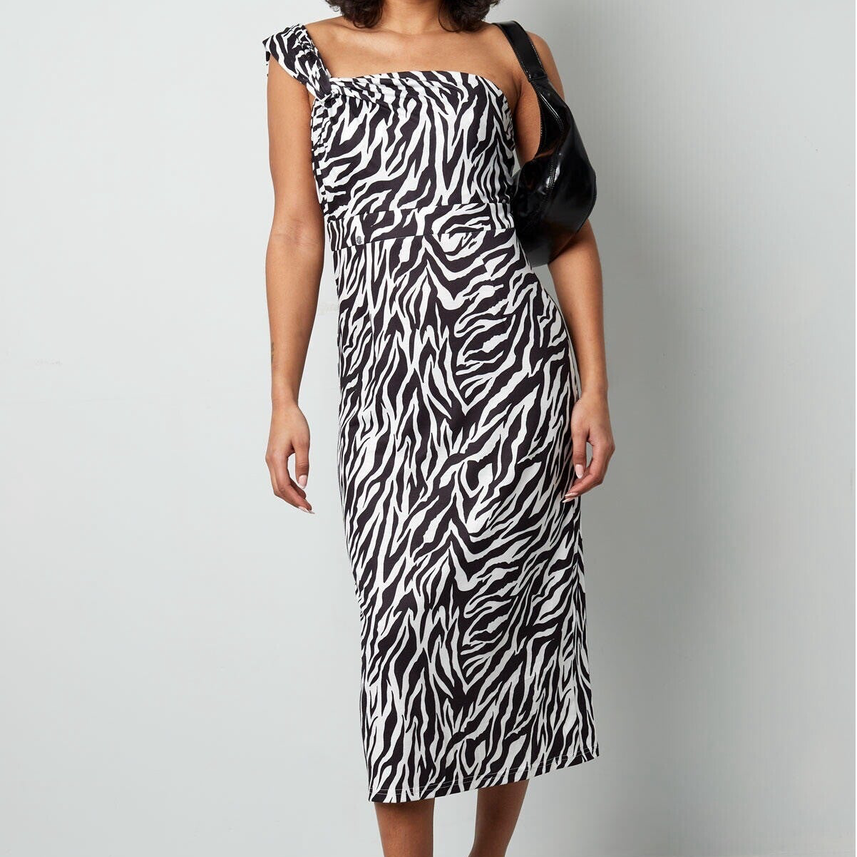 Zebra One Shoulder Midi Jurk