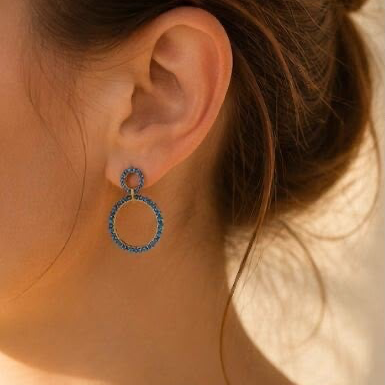 Oorbellen Double Circle – Turquoise & Goud