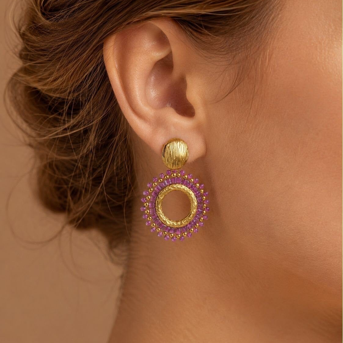 Statement Oorbellen Purple Glow – Paars & Goud