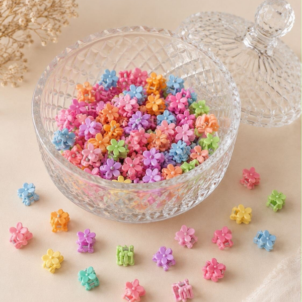 Mini bloemenhaarclips – Kleurenmix 12 st.