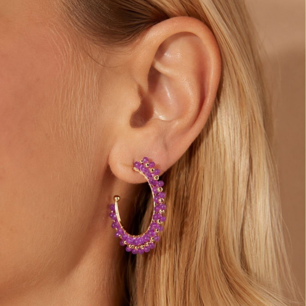Oorringen Purple Beads – Paars & Goud