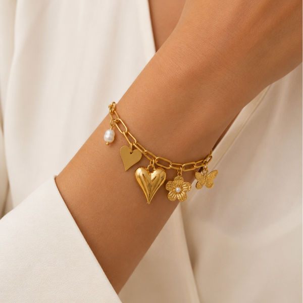 Golden Love Charm Armband – Stainless Steel