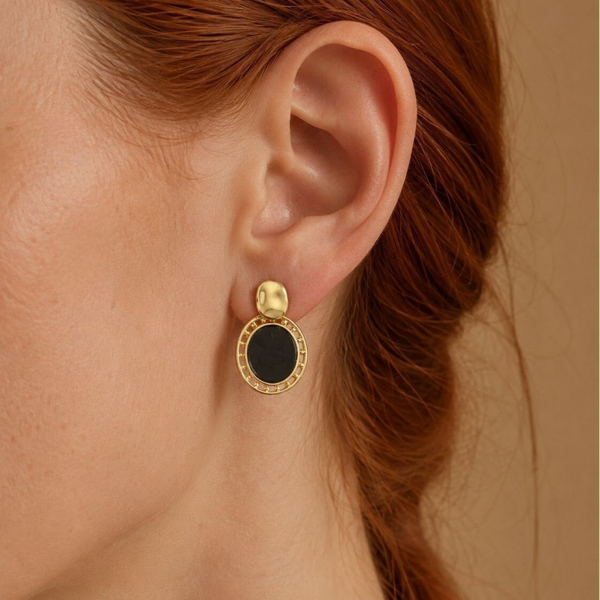Oorbellen Classic Oval – Zwart & Goud