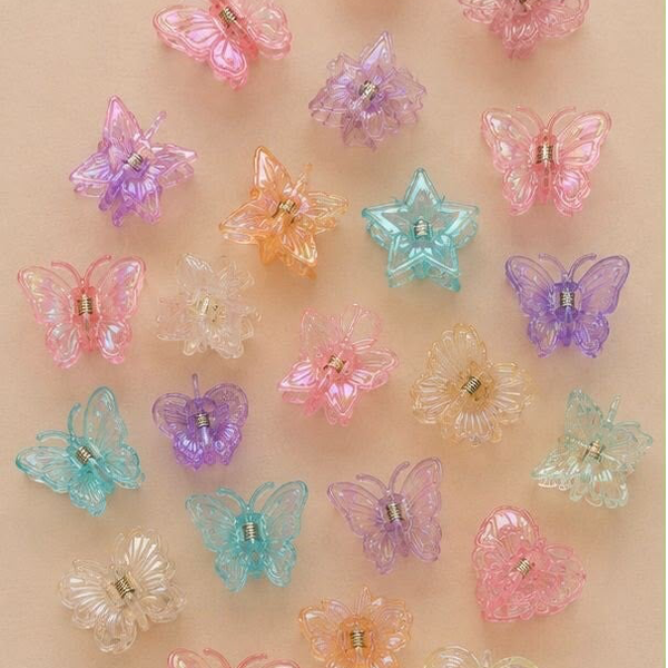 Mini vlinderhaarklemmetjes – Transparante Kleurenmix 6st