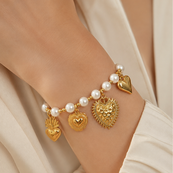 Sacred Hearts Parelarmband Goud – Stainless Steel