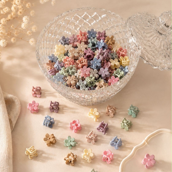 Mini bloemenhaarklemmetjes – Pastel Mix 12st