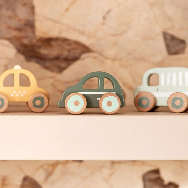 Houten Auto op Wielen - On The Go - 3 Stuks