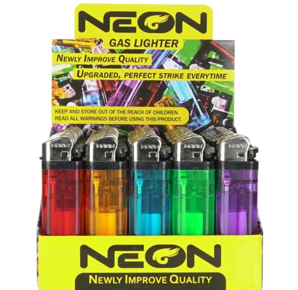 Neon Clear Gas Lighters - Display Of 50 (MSRP $0.49 Each)