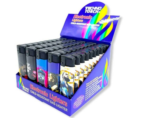 Techno Torch Electronic Lighter - Display Of 50 (Assorted Designs