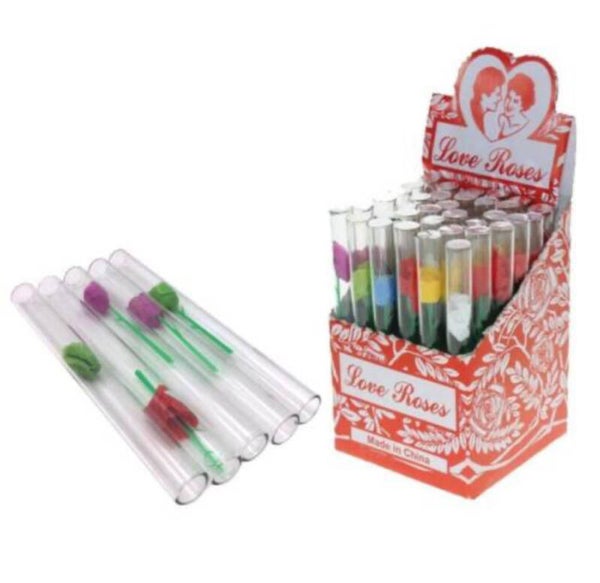 Love Rose Thick Glass Tube - Box Of 36 (MSRP $4.99 Each)