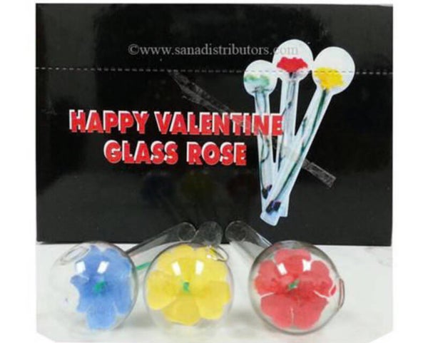 Valentine Glass Rose Small 4" - Display Of 24