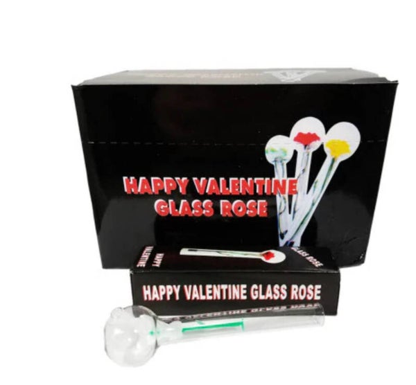 Valentine Glass Rose Large 6" - Display Of 24