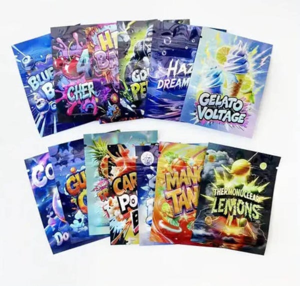 1g Stash Mylar Bags Assorted Designs - 100 Count Bundle