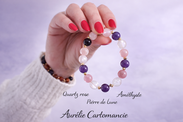💗 Douceur & amour Quartz rose + Pierre de lune + Améthyste