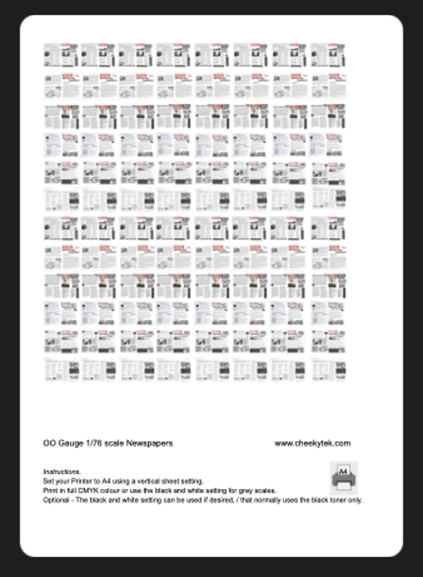 Newspaper sheet. - 1/76 scale