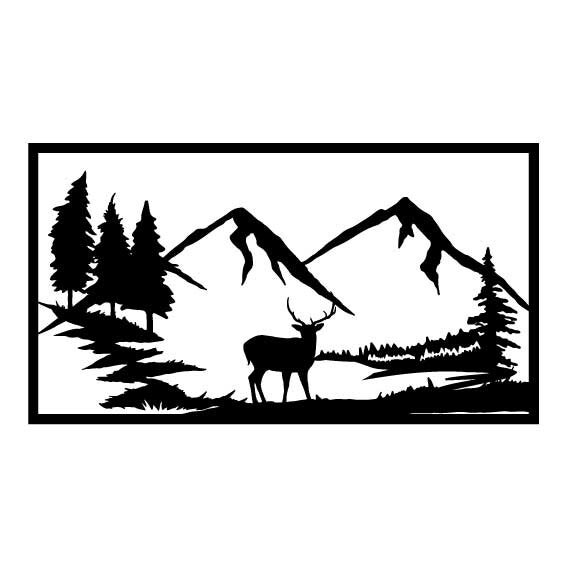 Scenic Metal Art - Mountains & Trees & Deer