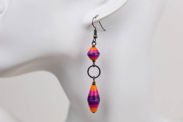 Paars Stainless Steel Paper Bead Earrings