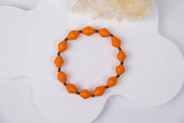 Orange paper bead bracelet