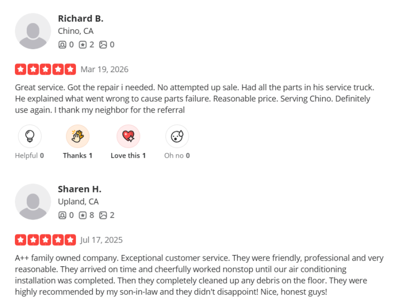 Steve's A/C Yelp Reviews