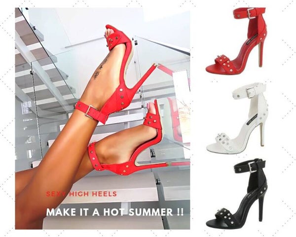 Sandaletten met sexy naaldhak en staalkleurige studs